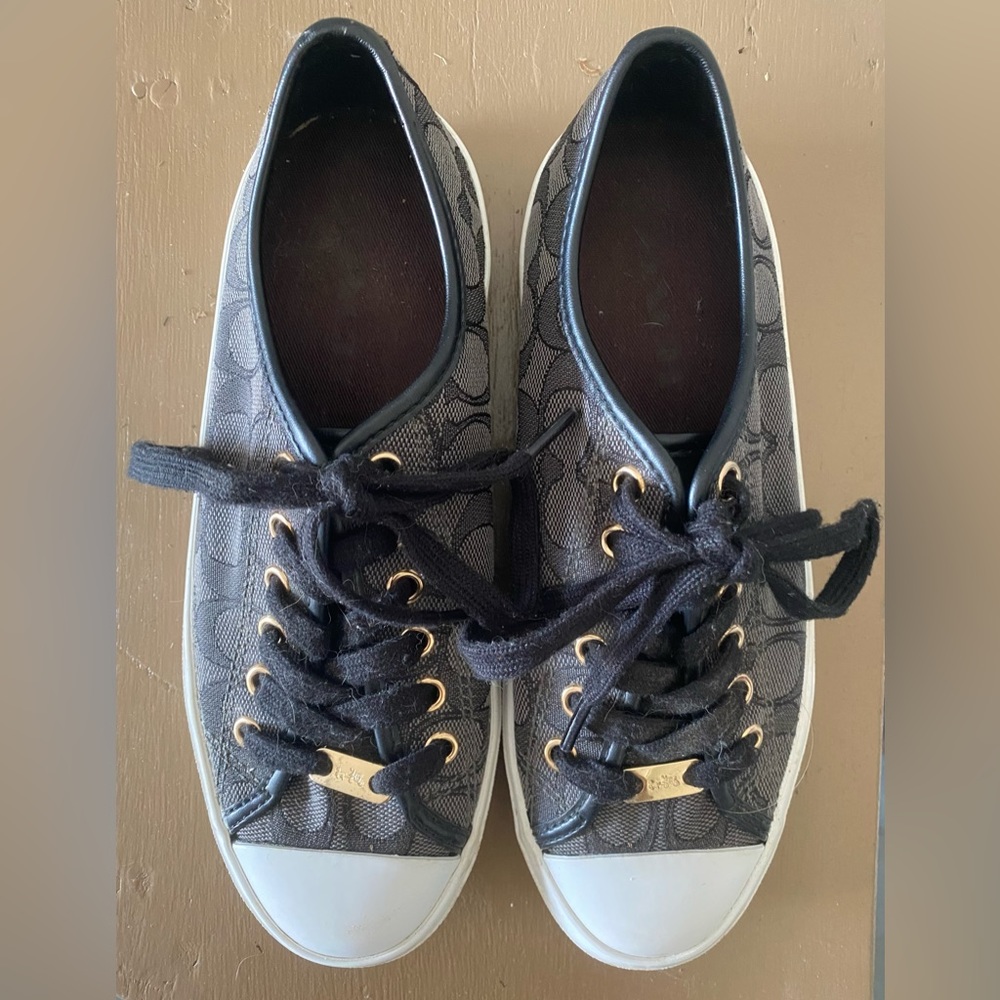 COACH Empire Low Top Logo Sneakers Lace-Up Black Casual Fabric Women's Sz 6.5